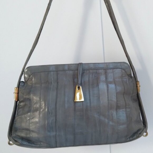 Vintage Grey Eel Skin Shoulder Bag ~ Remarkable Texture & Strength! - Picture 1 of 10